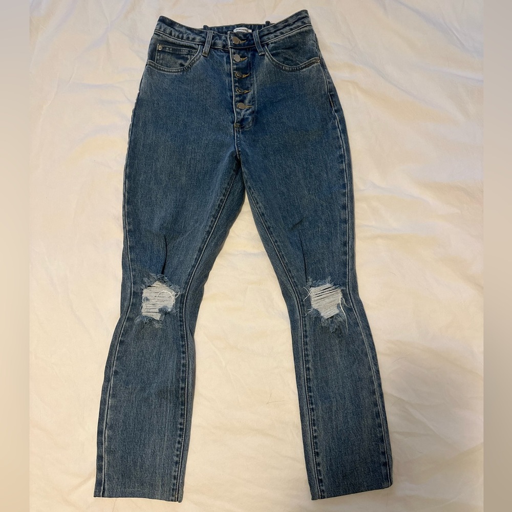 WeWoreWhat Danielle Stretch High-Rise Distressed Jeans (straight/skinny)